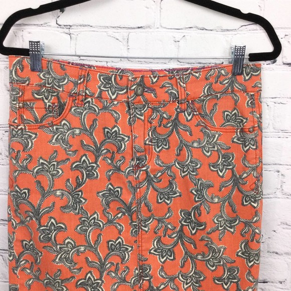 Pilcro and the Letter Press Orange Paisley Knee Length Skirt Women's Size 27 - Picture 4 of 9